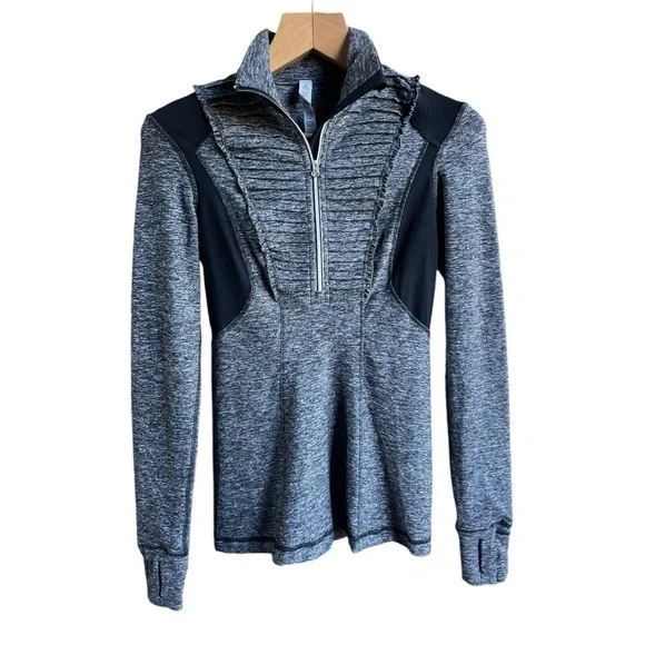 Lululemon Run Your Heart Out Half Zip Pullover Ruffle Detail Jacket Grey, Size 4 - Picture 1 of 10